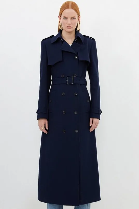 Compact Stretch Tailored Belted Trench Coat