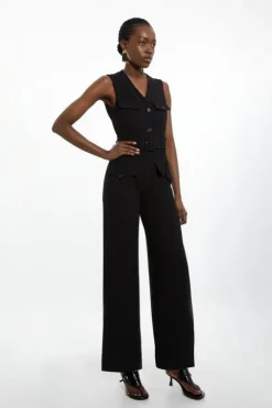 Compact Stretch Tailored Safari Belted Jumpsuit