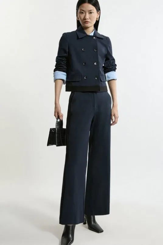 Compact Stretch Tailored High Waisted Slim Leg Pants