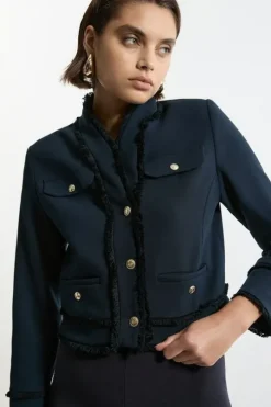 Compact Stretch Tailored Cropped Collarless Jacket