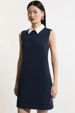 Compact Stretch Tailored Collared Sleeveless Dress