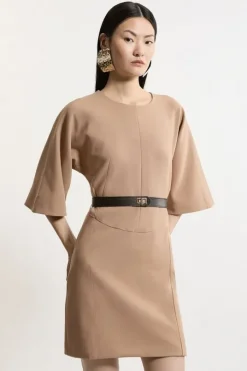 Compact Stretch Tailored Belted Dress