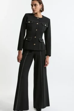 Compact Stretch Tailored Flared High Waisted Pants