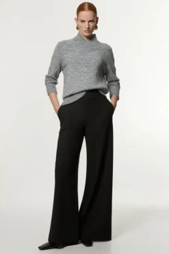 Compact Stretch Tailored Wide Leg Pants