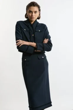 Compact Stretch Tweed Tailored Maxi Skirt