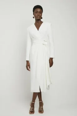 Compact Stretch Viscose Drape Waist Midi Dress