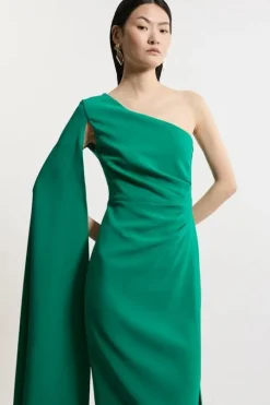 Compact Stretch Viscose One Shoulder Cape Maxi Dress