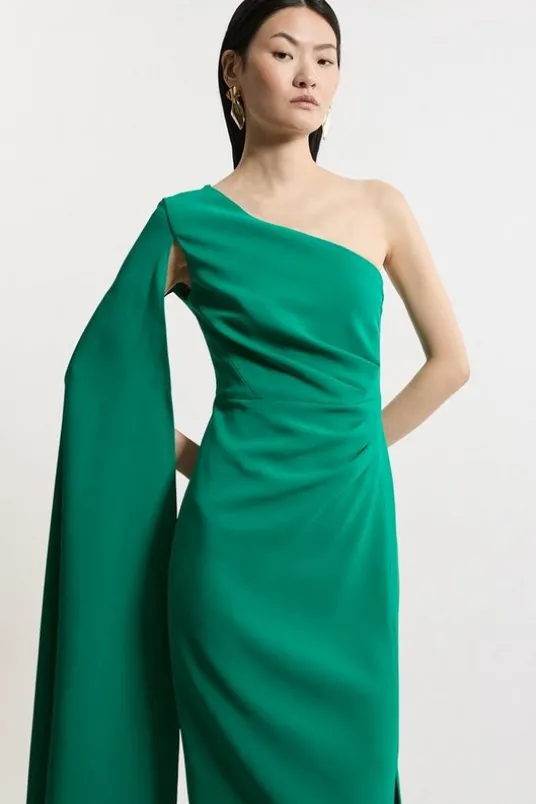 Compact Stretch Viscose One Shoulder Cape Maxi Dress