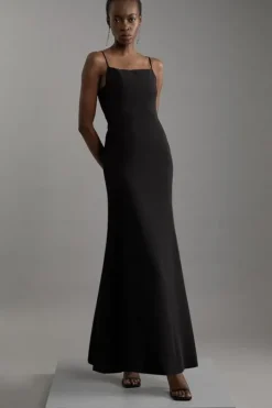 Compact Stretch Viscose Tailored Square Neck Maxi Dress