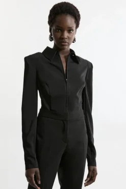 Compact Stretch Woven Shirt With Zip Detail