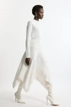 Compact Wool Look Asymmetric Hem Knit Skirt