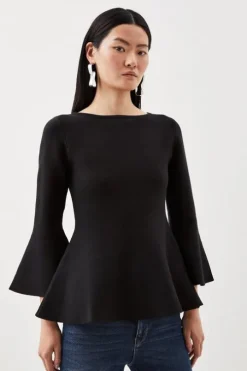 Compact Wool Look Knit Bell Sleeve Top