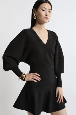 Compact Wool Look V Neck Batwing Knit Sweater