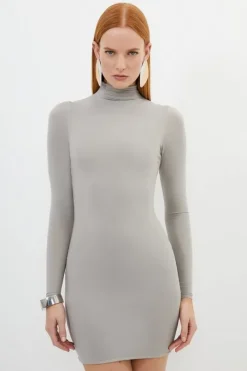 Contour Jersey High Neck Long Sleeve Mini Dress