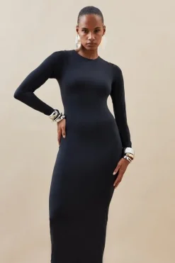 Contour Jersey Long Sleeve Crew Neck Midi Dress