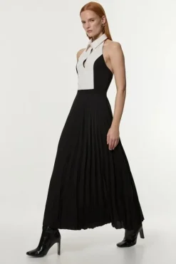 Contrast Detail Full Skirt Tailored Midi Dress