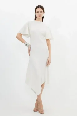 Cotton Blend Angel Sleeve Asymmetric Hem Knit Dress