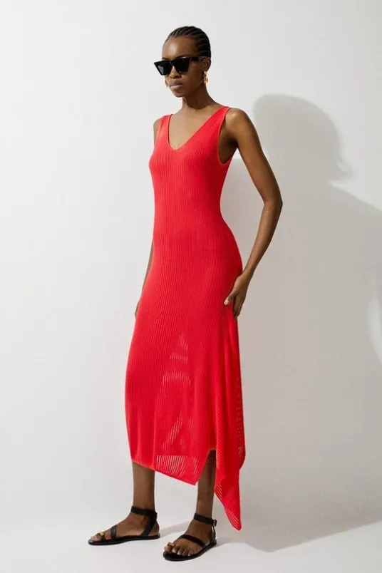 Cotton Blend Knit Scoop Neck Midaxi Dress