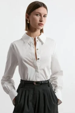 Cotton Button Sleeve Detail Striped Woven Shirt