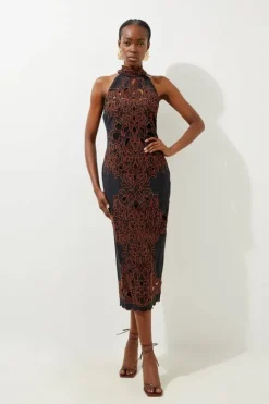 Cotton Cutwork Woven Halter Midi Dress