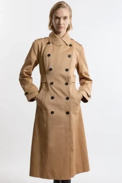 Cotton Double Breasted Military Tailored Midi Trench Coat