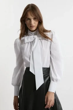 Cotton Poplin Pussybow Blouse