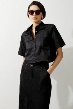 Cotton Sateen Woven Cargo Crop Shirt