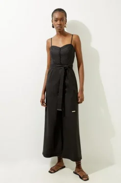 Cotton Top Stitch Pleated Woven Jumpsuit