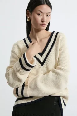 Cotton V Neck Knit Boxy Sweater