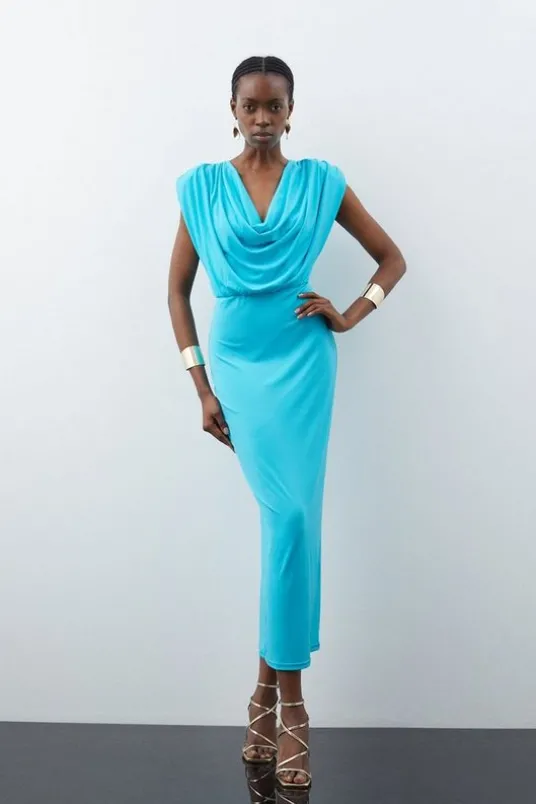 Cowl Neck Jersey Maxi Dress