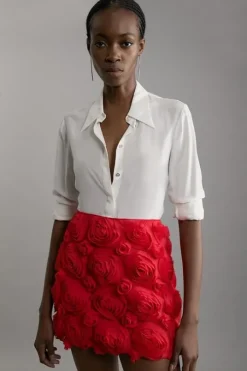 Crinkle Rosette Woven Mini Skirt