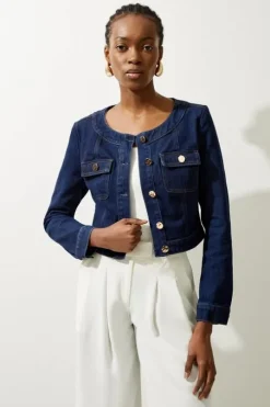 Cropped Denim Pocket Detail Jacket