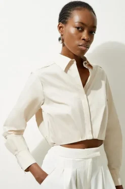 Cropped Long Sleeve Woven Shirt