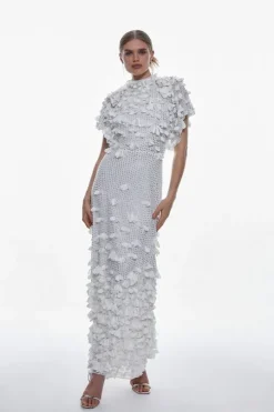 Crystal Applique Angel Sleeve Woven Maxi Dress