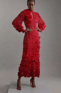 Crystal Embellished Applique Woven Maxi Dress