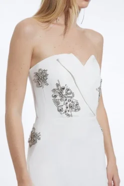 Crystal Embellished Bandeau Tailored Maxi Dress