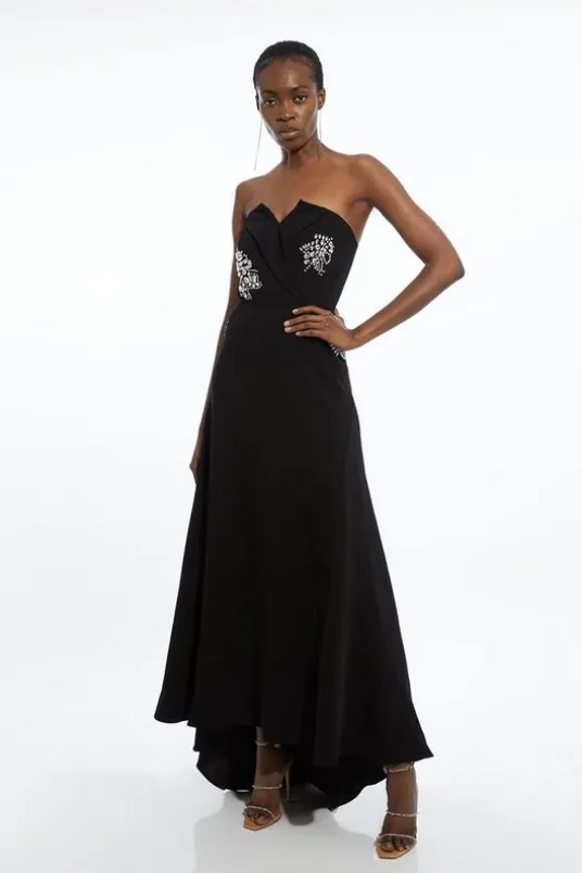 Crystal Embellished Bandeau Tailored Contrast Maxi Dress
