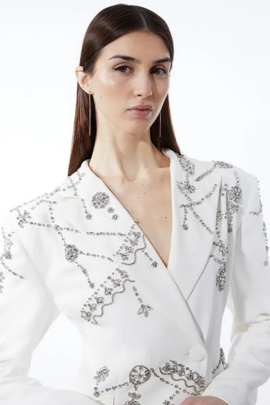 Crystal Embellished Cady Blazer Woven Mini Dress