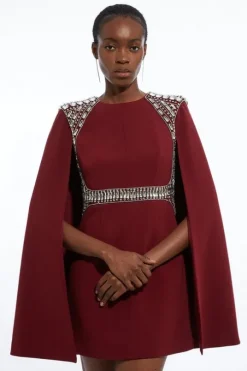 Crystal Embellished Cape Detail Mini Dress