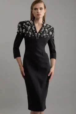 Crystal Embellished Compact Stretch Tailored Forever Dress
