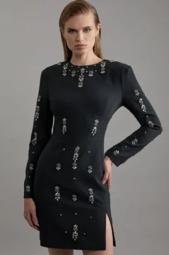 Crystal Embellished Corset Detail Woven Mini Dress