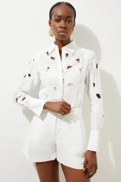 Cutwork Corded Longline Woven Shirt