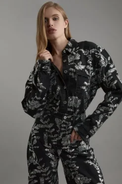Denim All Over Floral Sequin Jacket