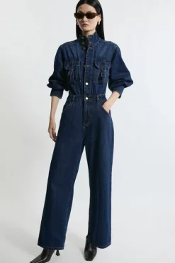 Denim Button Through Jumpsuit