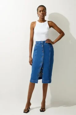 Denim Button Through Midi Skirt