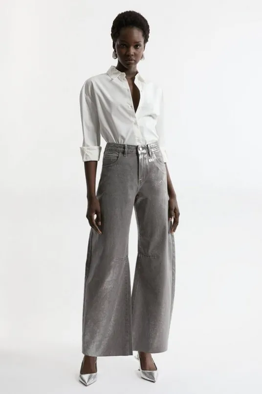 Denim Foiled Wide Leg Jeans