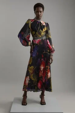 Diamante Trim Floral Woven Maxi Dress