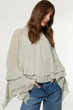 Drama Ruffle Viscose Georgette Woven Blouse