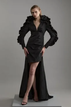 Drama Taffeta Rosette Woven Mini Dress