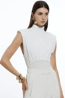 Drapey Crepe Jersey Corset Detail Bodysuit